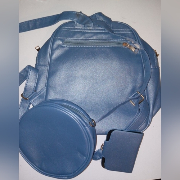 Mini Backpack Purse Blue 3-pcs - Picture 2 of 5